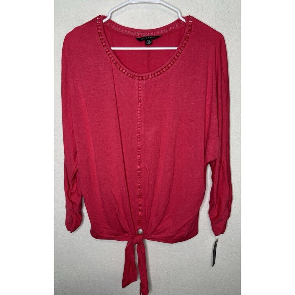 Zac and Rachel Azalea Pink Tie Waist Long Sleeve Blouse Shirt Size Large